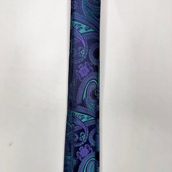 Hisdern Men's Neck Tie 3 ½” Purple Teal Paisley Handmade Necktie - Picture 7 of 10